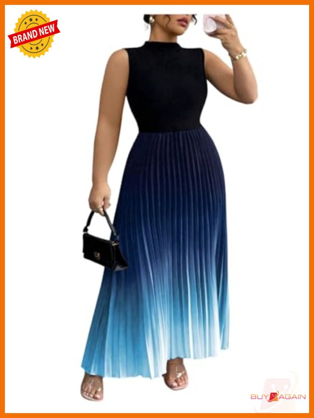 Plus Size Sleeveless Mock Neck Flowy A-Line Maxi Dress Summer Party